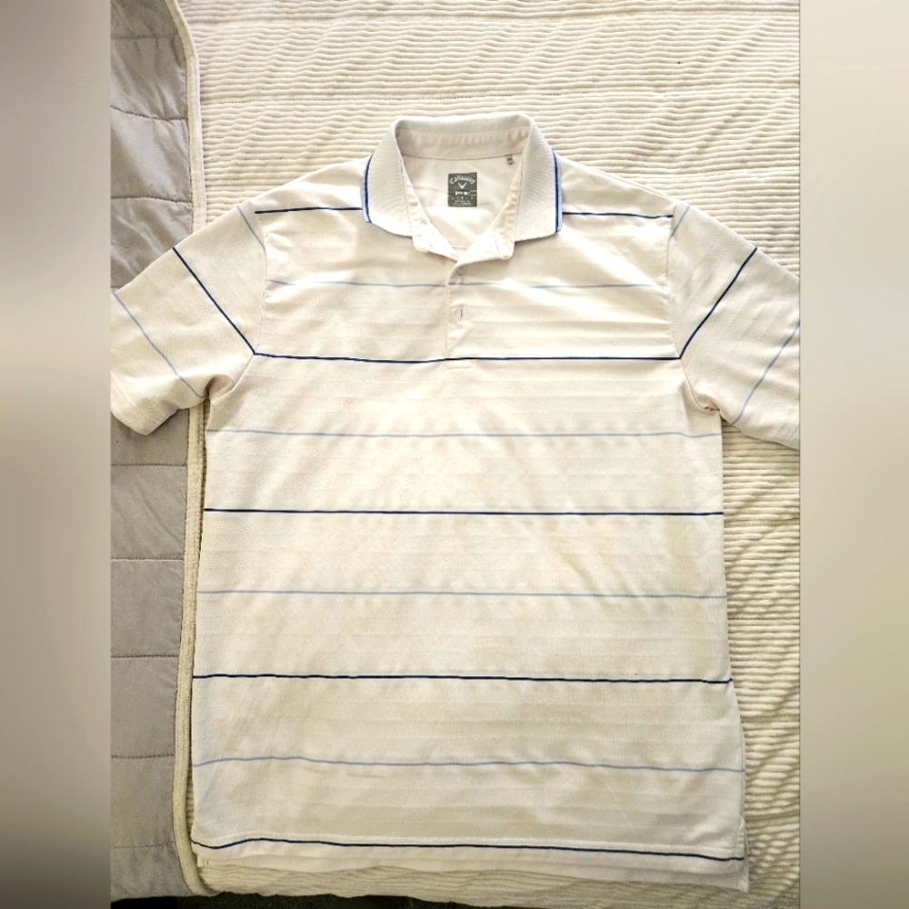 Callaway Men's White Striped Polo Shirt Size L